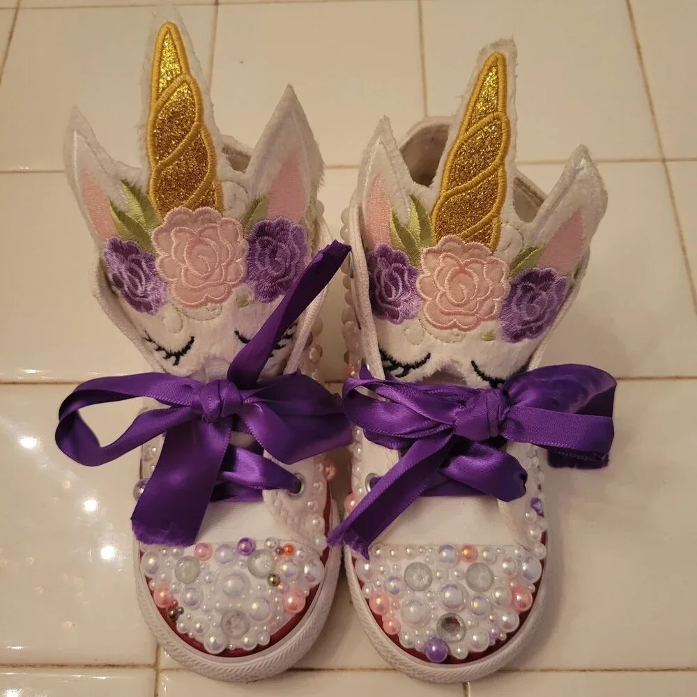 Custom Converse Unicorn Beaded Shoes Infant‎ 9 Embroidered Bling Glam Gift